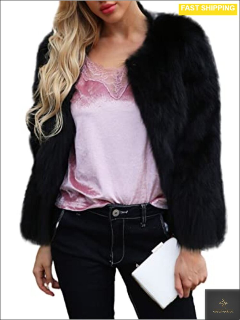 Faux Fur Long Sleeve Coat Open Front Shaggy Winter Warm Parka